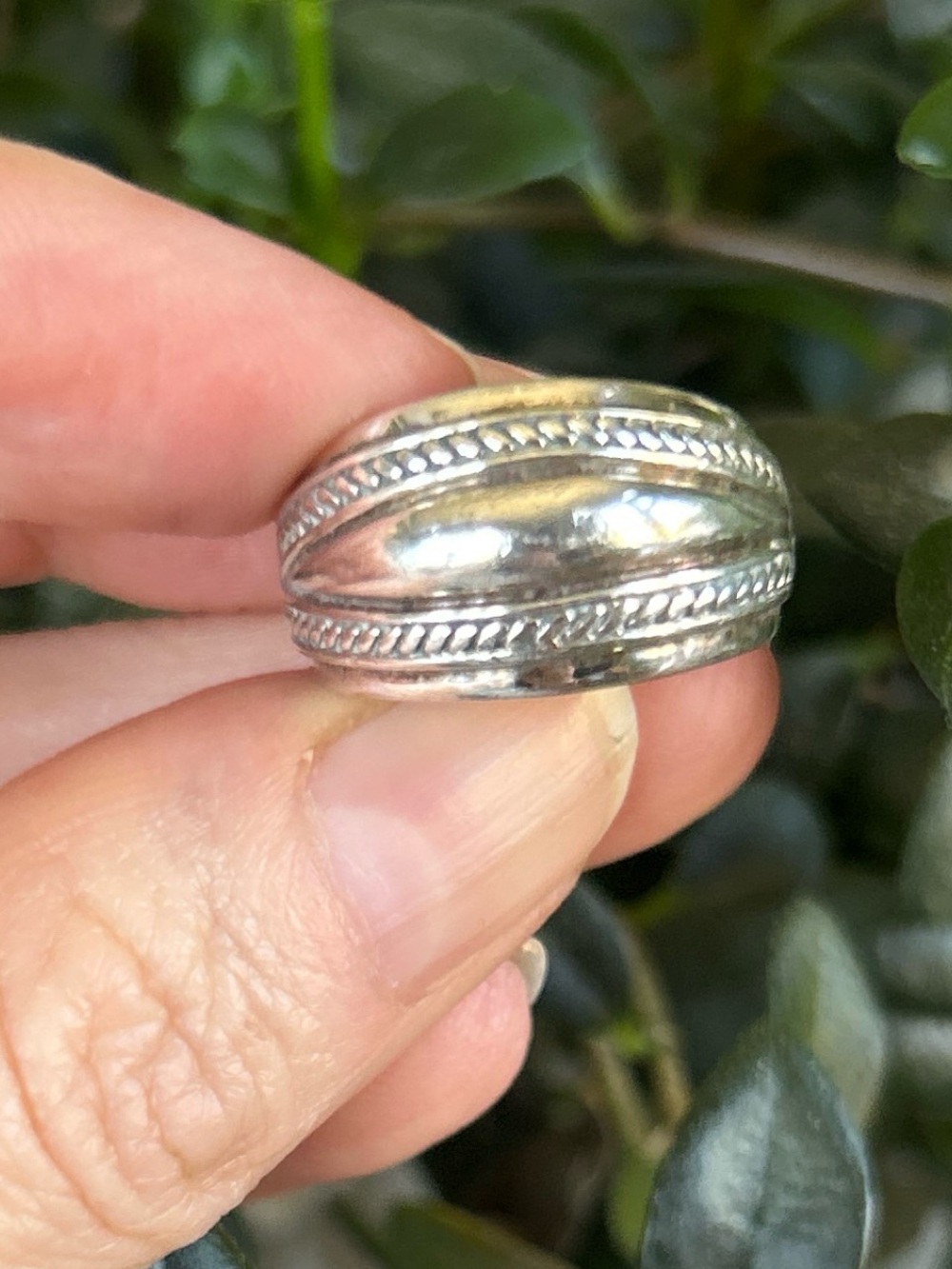 Vintage Sterling Silver Textured Dome Ring - Silver